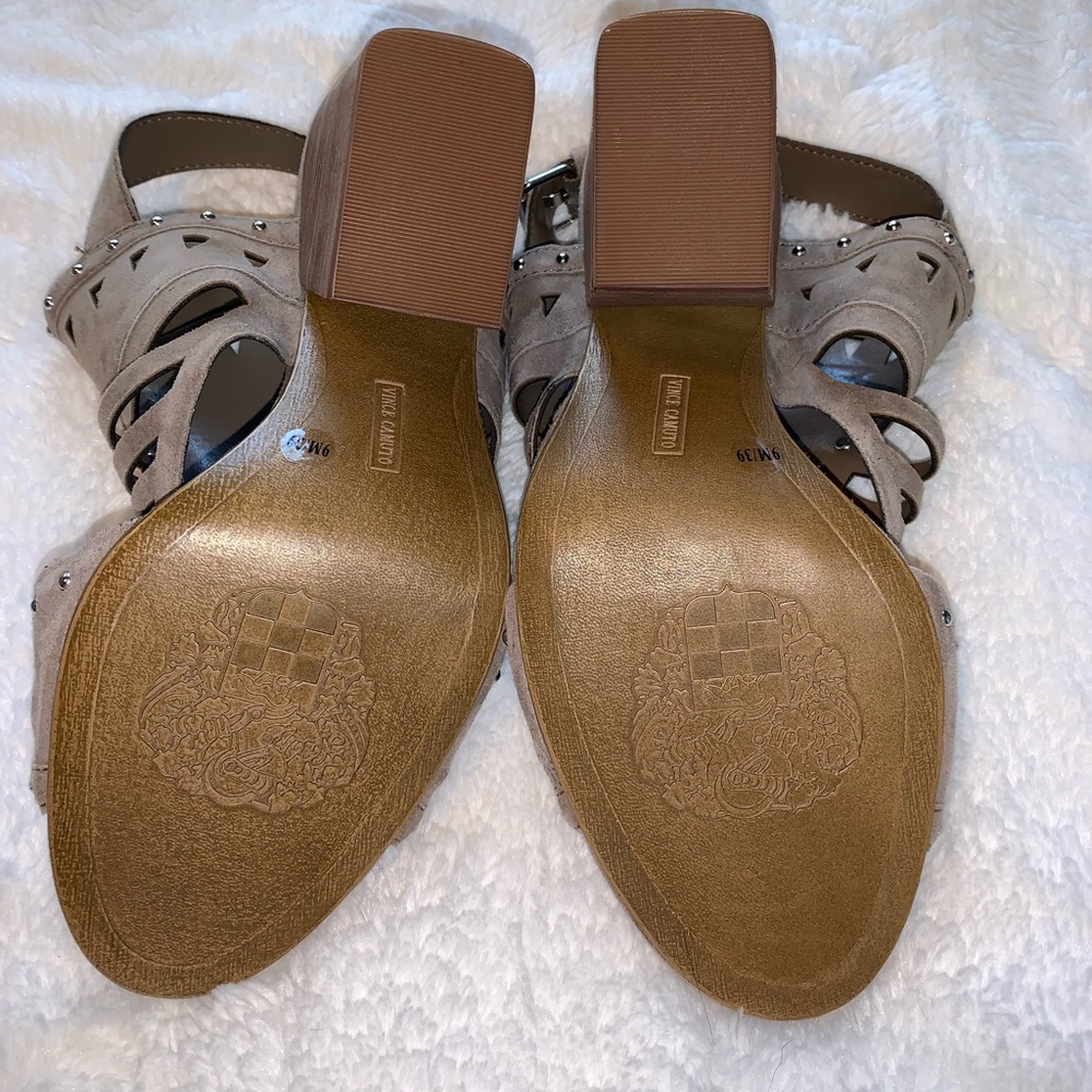 Vince Camuto Suede Cutout Peep Toe Heels - Picture 3 of 7